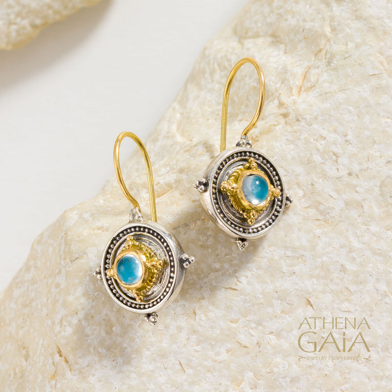 Cyclades Circle Framed Earrings - 18k Gold & Sterling Silver - French Wire Earrings
