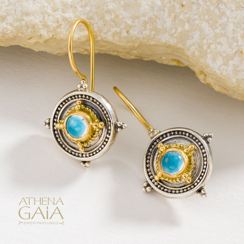 Cyclades Circle Framed Earrings - 18k Gold & Sterling Silver - French Wire Earrings