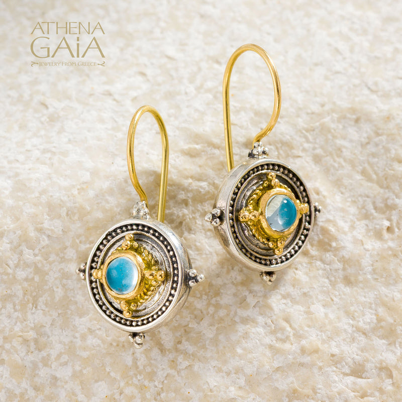 Cyclades Circle Framed Earrings - 18k Gold & Sterling Silver - French Wire Earrings