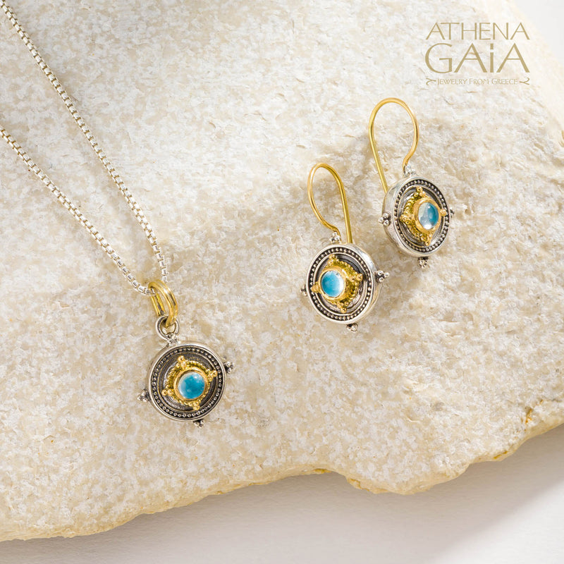 Cyclades Circle Framed Earrings - 18k Gold & Sterling Silver - French Wire Earrings