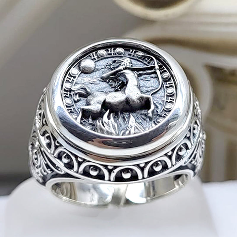 Sagittarius Zodiac Sign Ring - Sterling Silver - Signet Ring