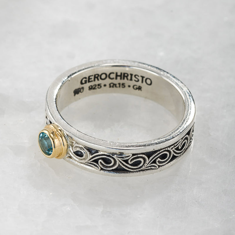 Kyma Stone Round Bezel Band Ring - 18k Gold & Sterling Silver Ring - Stackable Ring