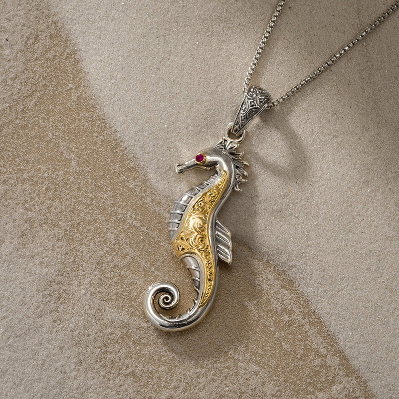 Thalassa Seahorse Pendant - 18k Gold & Sterling Silver Pendant