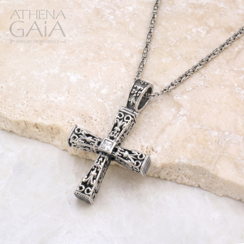 Pillars Orthodox Cross (Small) - Sterling Silver - Byzantine Cross
