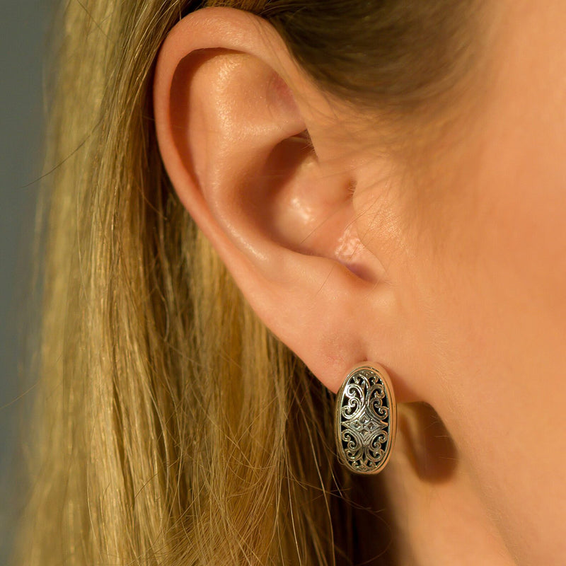 Simplicity Mediterranean Filigree Half Hoops - Sterling Silver - Post Earrings