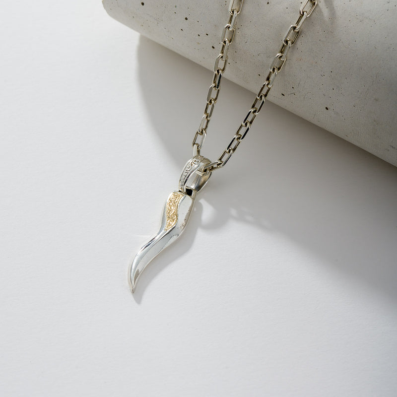 Simplicity Thin Claw Amulet Pendant - 18k Gold & Sterling Silver