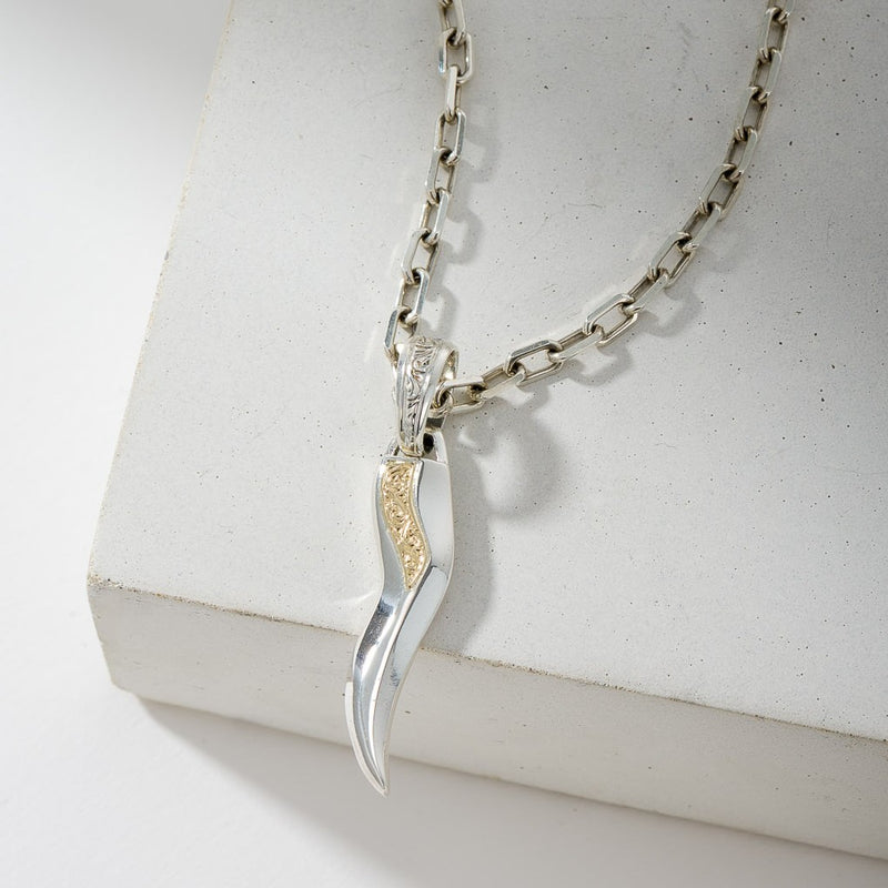 Simplicity Thin Claw Amulet Pendant - 18k Gold & Sterling Silver