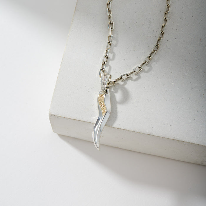 Simplicity Thin Claw Amulet Pendant - 18k Gold & Sterling Silver