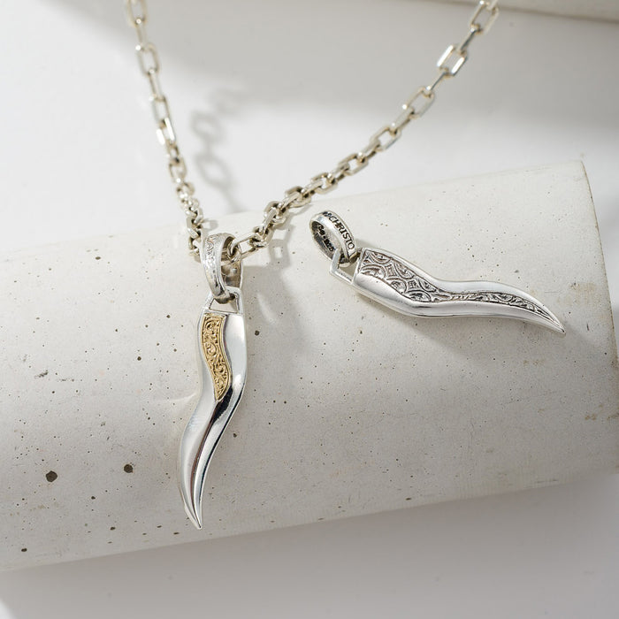 Simplicity Thin Claw Amulet Pendant - 18k Gold & Sterling Silver