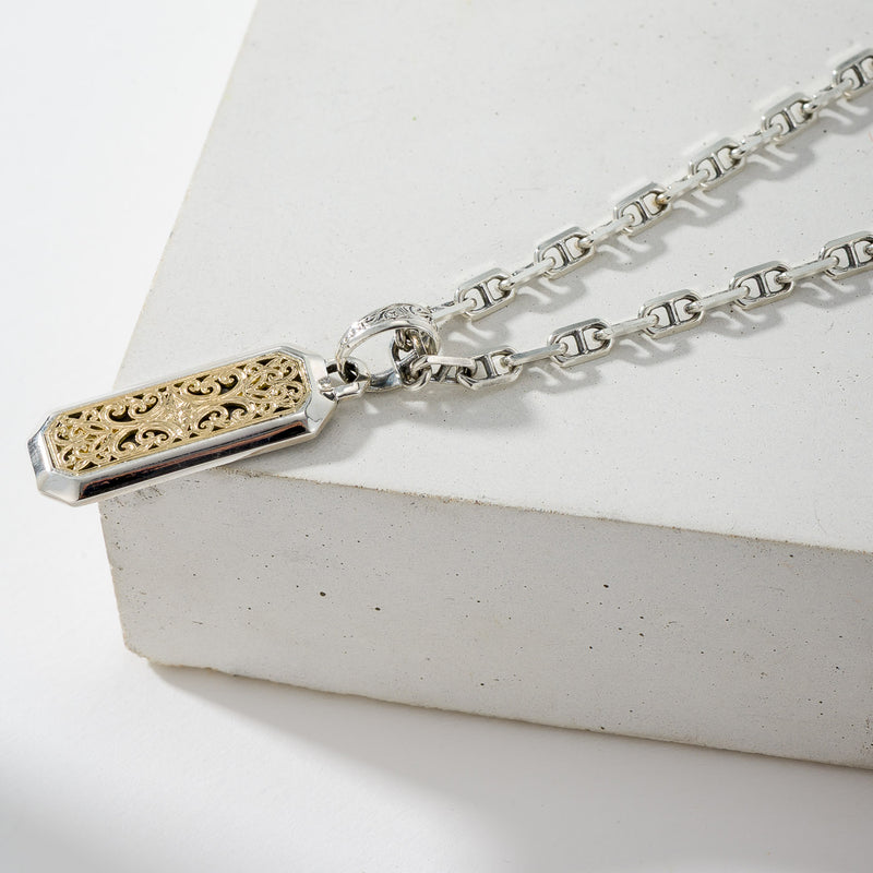 Simplicity Mediterranean Filigree  Pendant - 18k Gold & Sterling Silver Pendant
