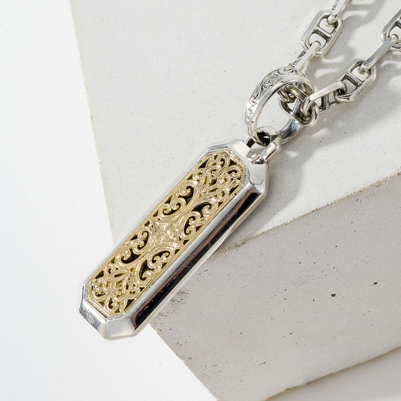 Simplicity Mediterranean Filigree  Pendant - 18k Gold & Sterling Silver Pendant