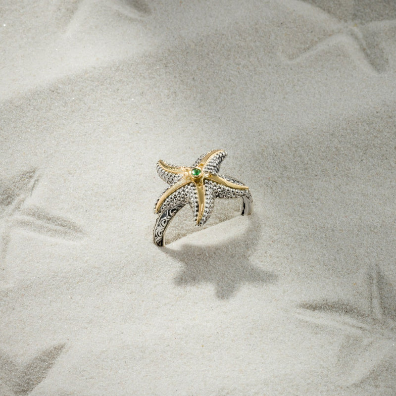 Thalassa Starfish Gemstone Ring (Small) - 18k Gold & Sterling Silver Ring - Cocktail Ring