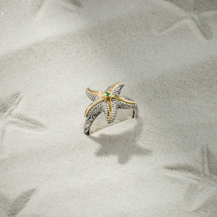 Thalassa Starfish Gemstone Ring (Small) - 18k Gold & Sterling Silver Ring - Cocktail Ring