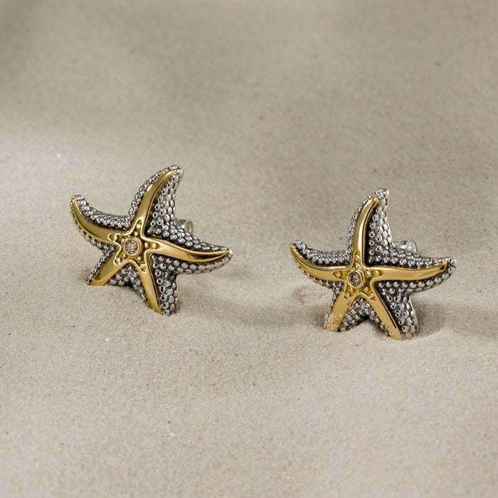 Thalassa Starfish with Stone Earrings (Large) - 18k Gold and Sterling Silver - Stud Earrings