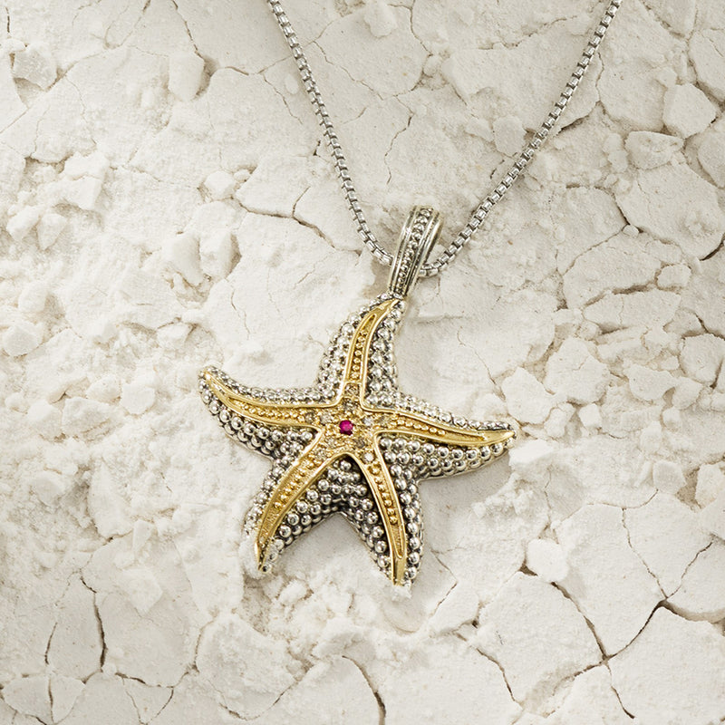 Thalassa Starfish Diamond Gemstone Pendant - 18k Gold & Sterling Silver Pendant