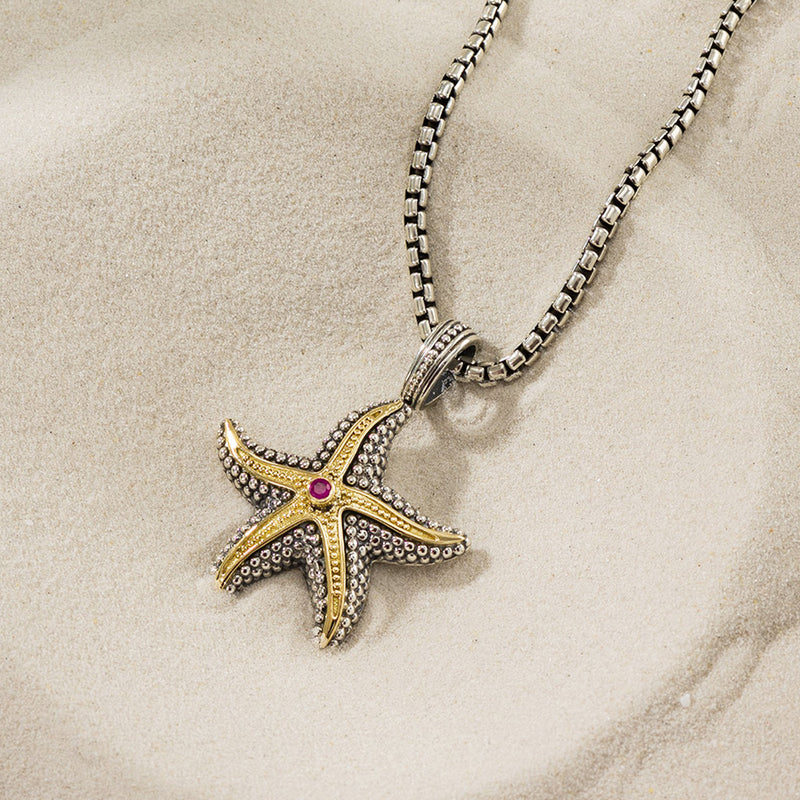 Thalassa Starfish Gemstone Pendant - 18k Gold & Sterling Silver Pendant