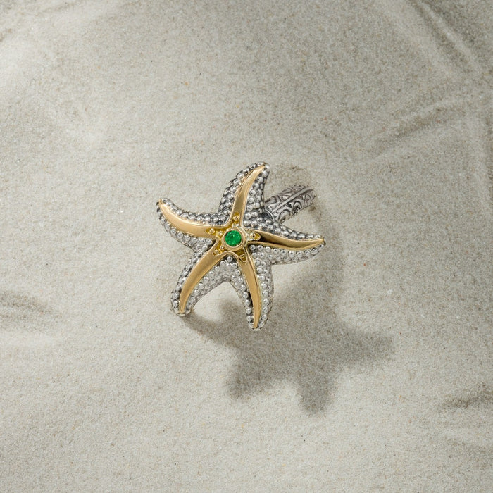Thalassa Starfish Gemstone Ring (Small) - 18k Gold & Sterling Silver Ring - Cocktail Ring
