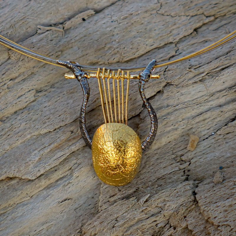 Chelys Lyre Necklace (Large) - Gold Plated Sterling Silver Necklace