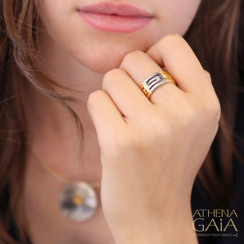 Greek Key Spiral Pendant Necklace - Gold Plated Sterling Silver Necklace