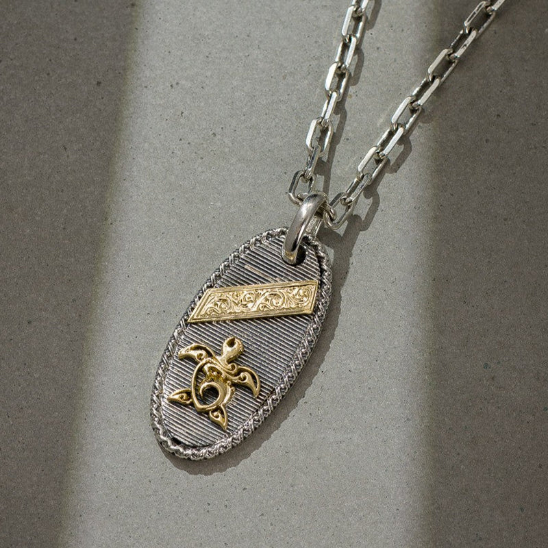 Tablet Turtle Pendant - 18k Gold & Sterling Silver - Talisman