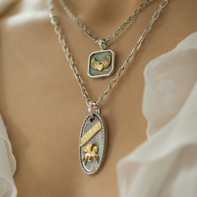 Tablet Pegasus Pendant - 18k Gold & Sterling Silver - Talisman