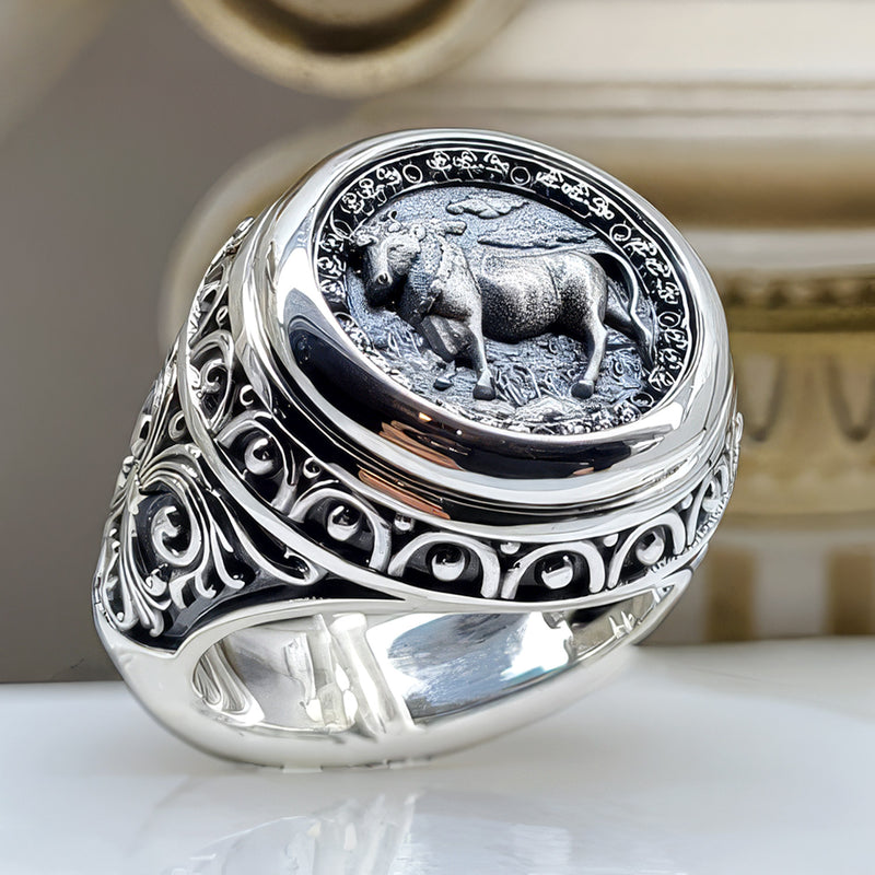 Taurus Zodiac Sign Ring - Sterling Silver - Signet Ring