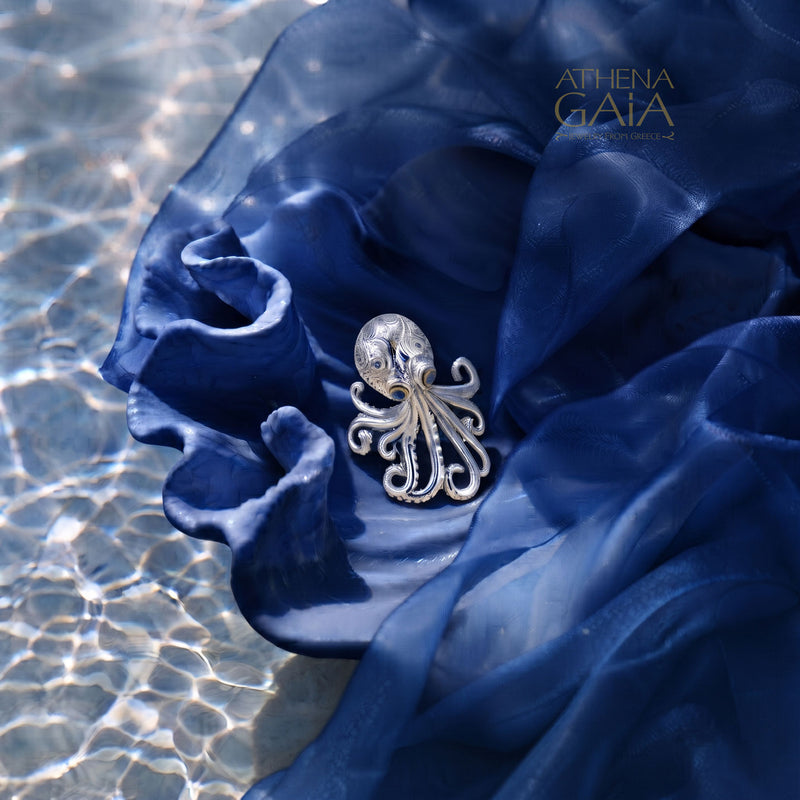 Thalassa Octopus Gemstone Ring - 18k Gold & Sterling Silver - Cocktail Ring