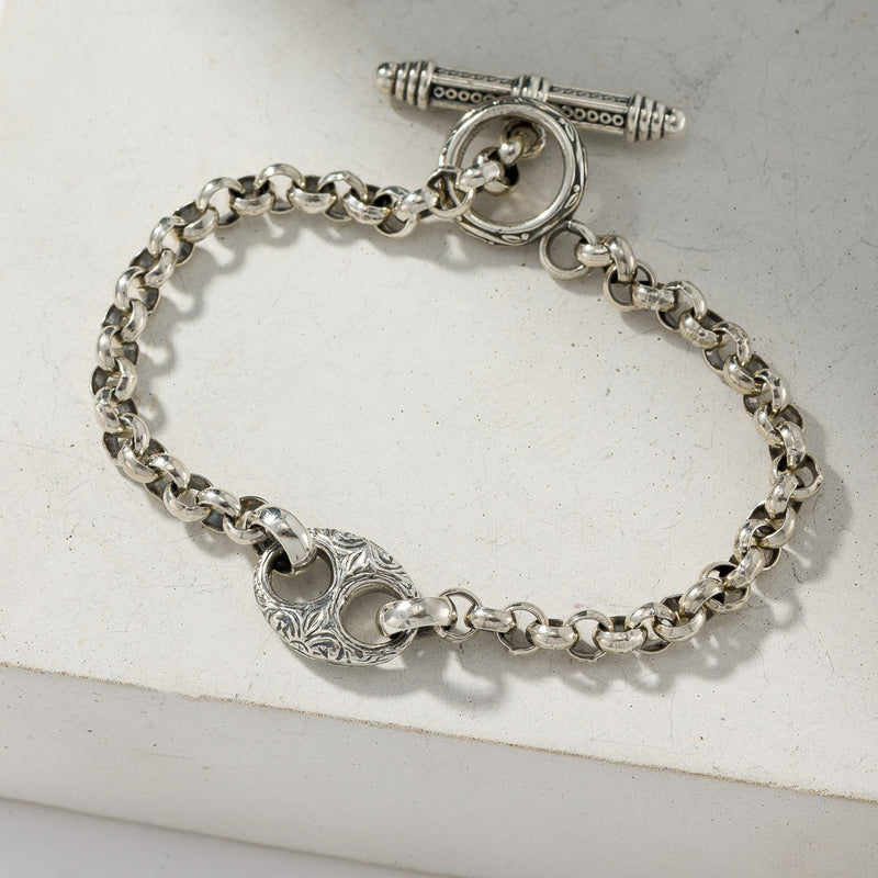 Single Station Anchor Link Bracelet - Sterling Silver - Link Bracelet