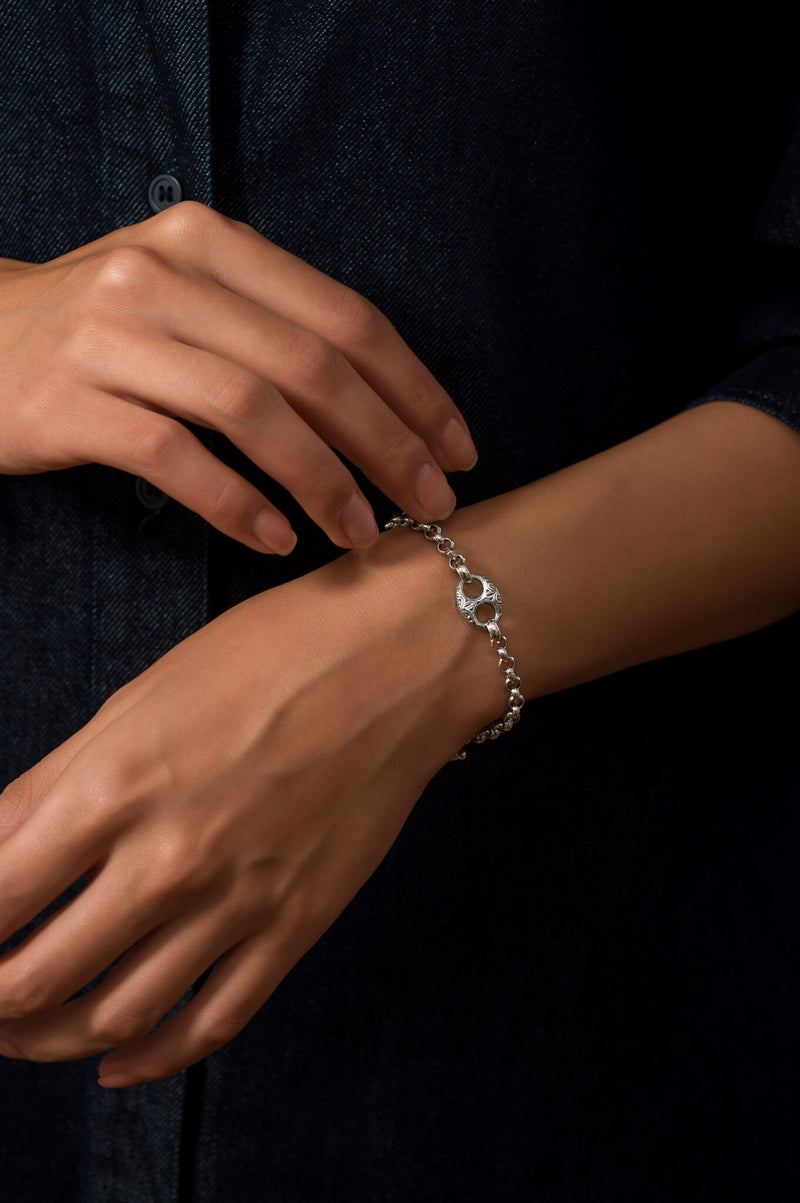 Single Station Anchor Link Bracelet - Sterling Silver - Link Bracelet