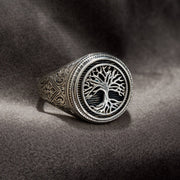 Silver ring with tree of life design