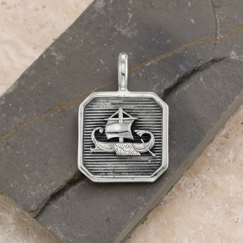 Trireme Talisman Square Pendant - Sterling Silver Pendant
