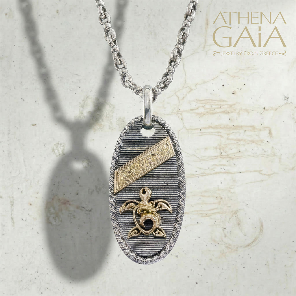 Tablet Turtle Pendant - 18k Gold & Sterling Silver - Talisman