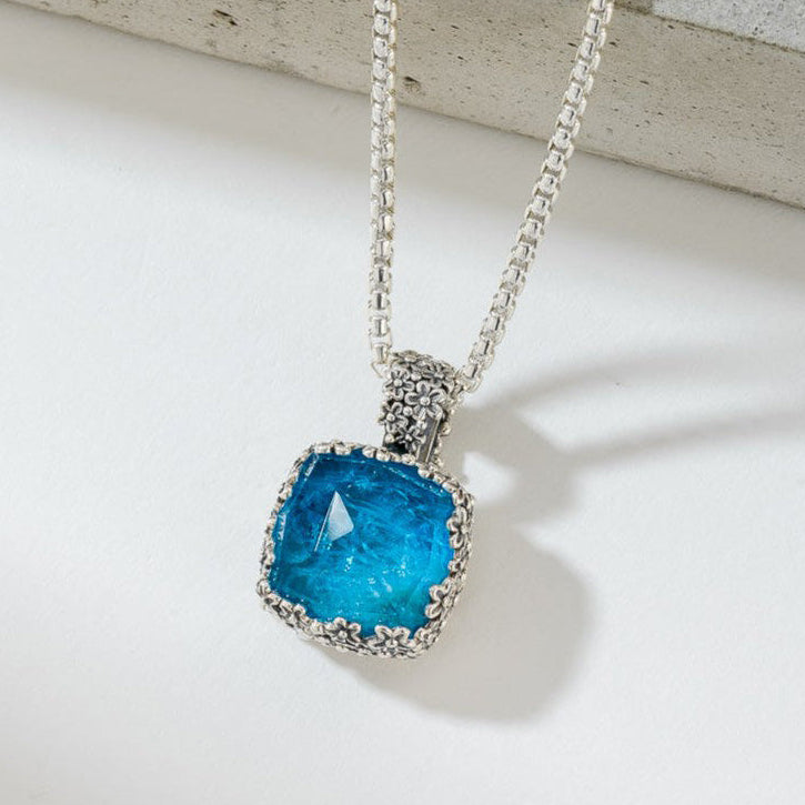 Pop Rocks Wild Flower Anthemis Bezel Square Pendant - Sterling Silver Pendant