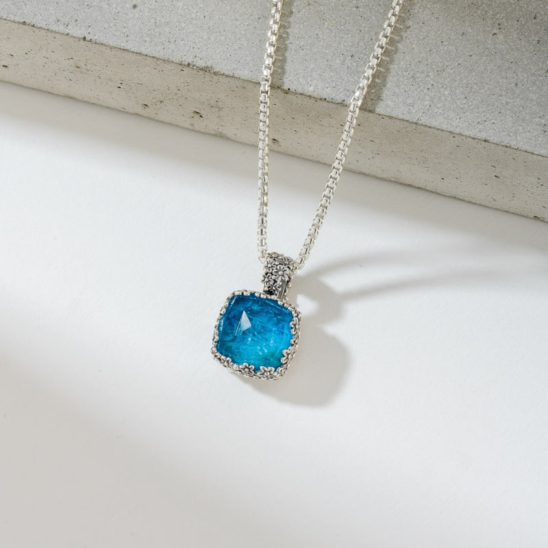 Pop Rocks Wild Flower Anthemis Bezel Square Pendant - Sterling Silver Pendant