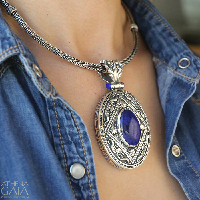 Post Hellenic Lapis Pendant - Sterling Silver Pendant