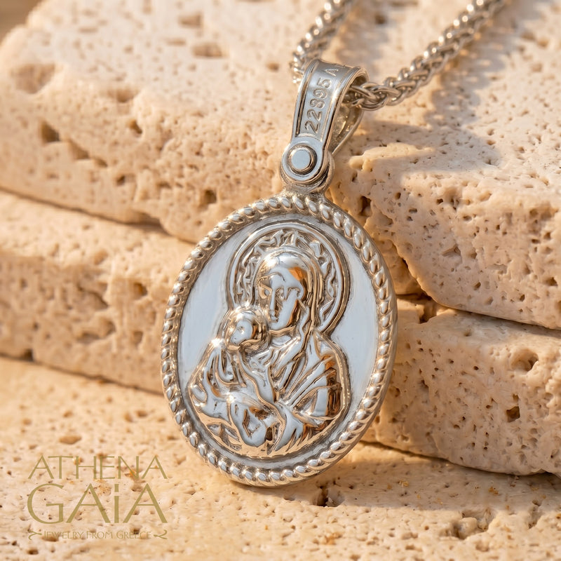 ICXC NIKA Mother and Child Konstantinata Cross - Sterling Silver