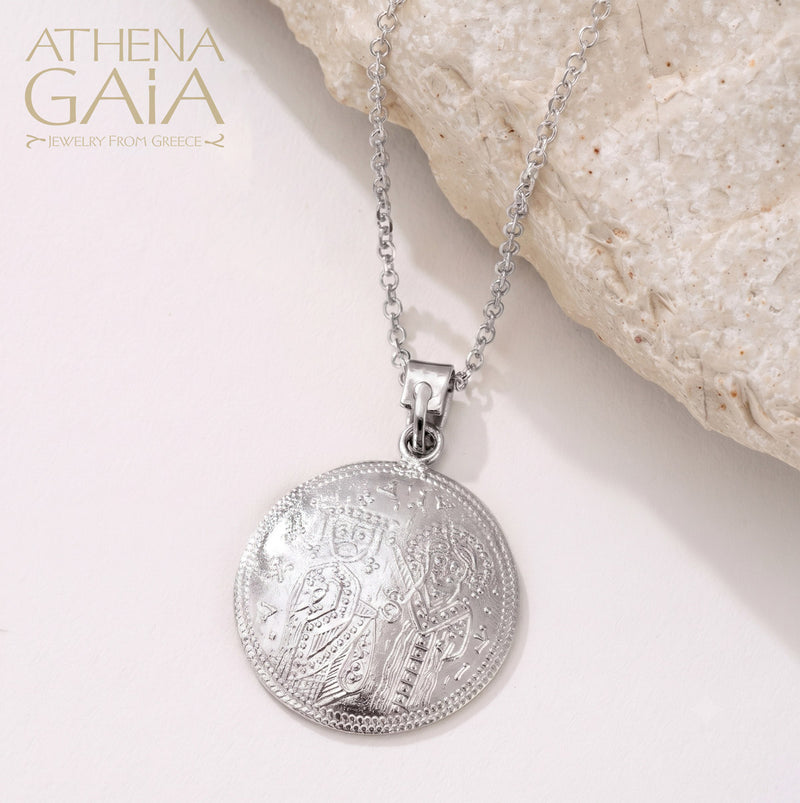 Justinian and Theodora Concave Cross (Large) - Sterling Silver - Coin Konstantinata