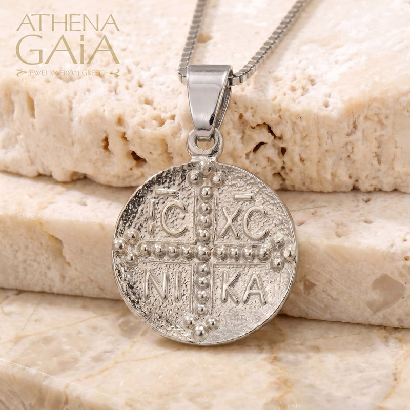 Justinian and Theodora Concave Cross (Small) - Sterling Silver - Coin Konstantinata