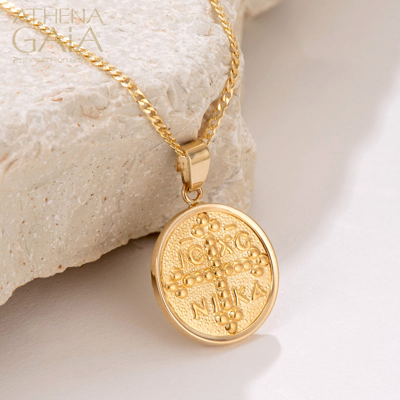 IC XC NIKA Justinian and Theodora Cross - 14k Gold - Coin Konstantinata