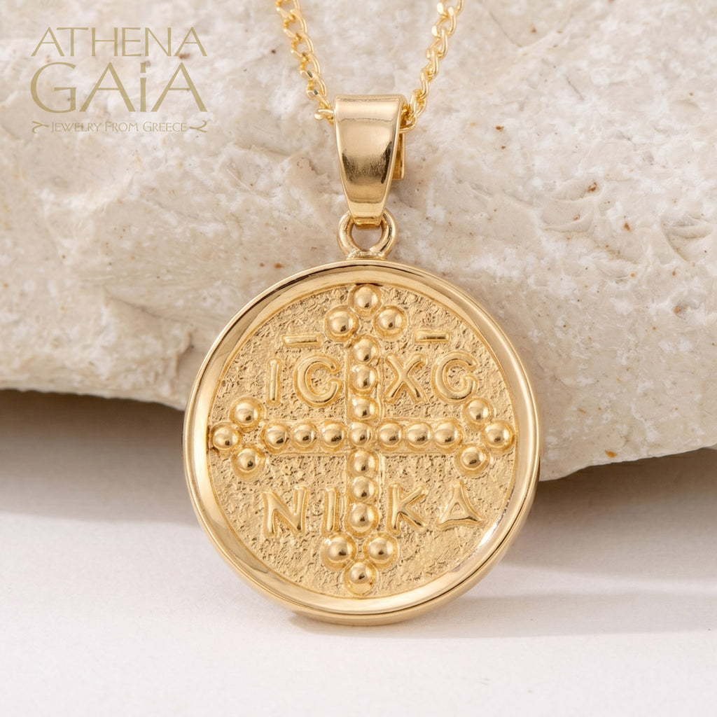 ICXC NIKA Justinian and Theodora Cross - 14k Gold - Coin Konstantinata