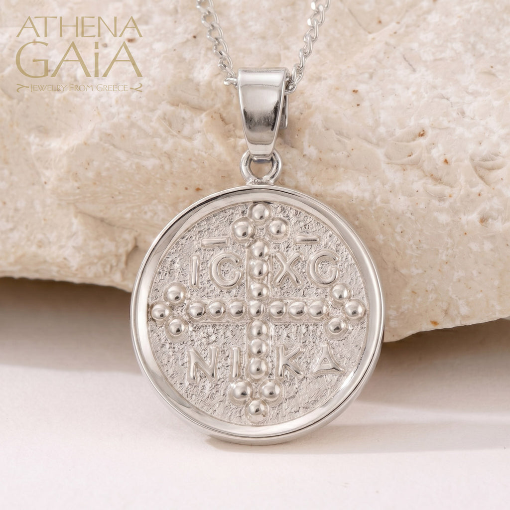 ICXC NIKA Justinian and Theodora Cross - Sterling Silver - Coin Konstantinata
