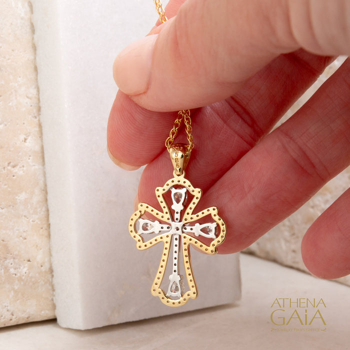 Al'Oro Flared Open Cross with Diamonds