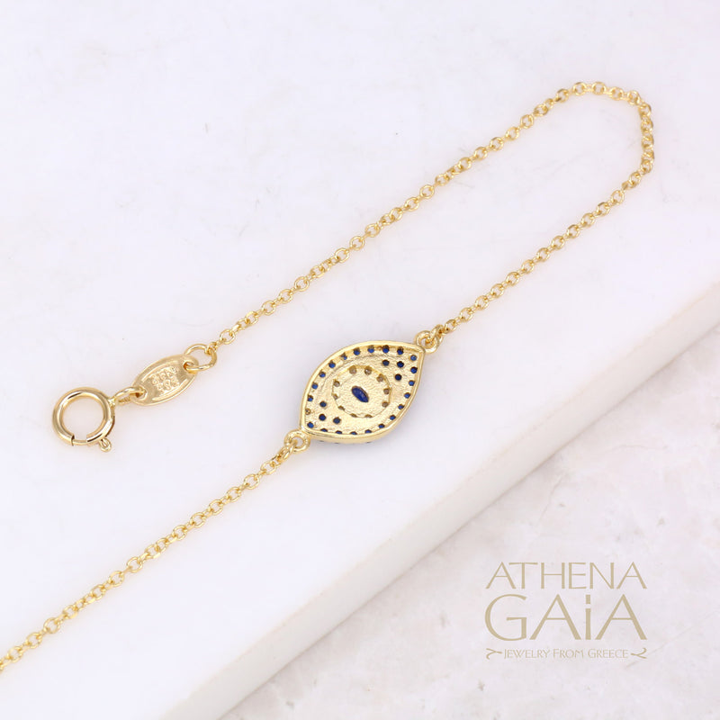Full Pave Mati Cat Eye Bracelet - 14k Gold - Evil Eye Bracelet