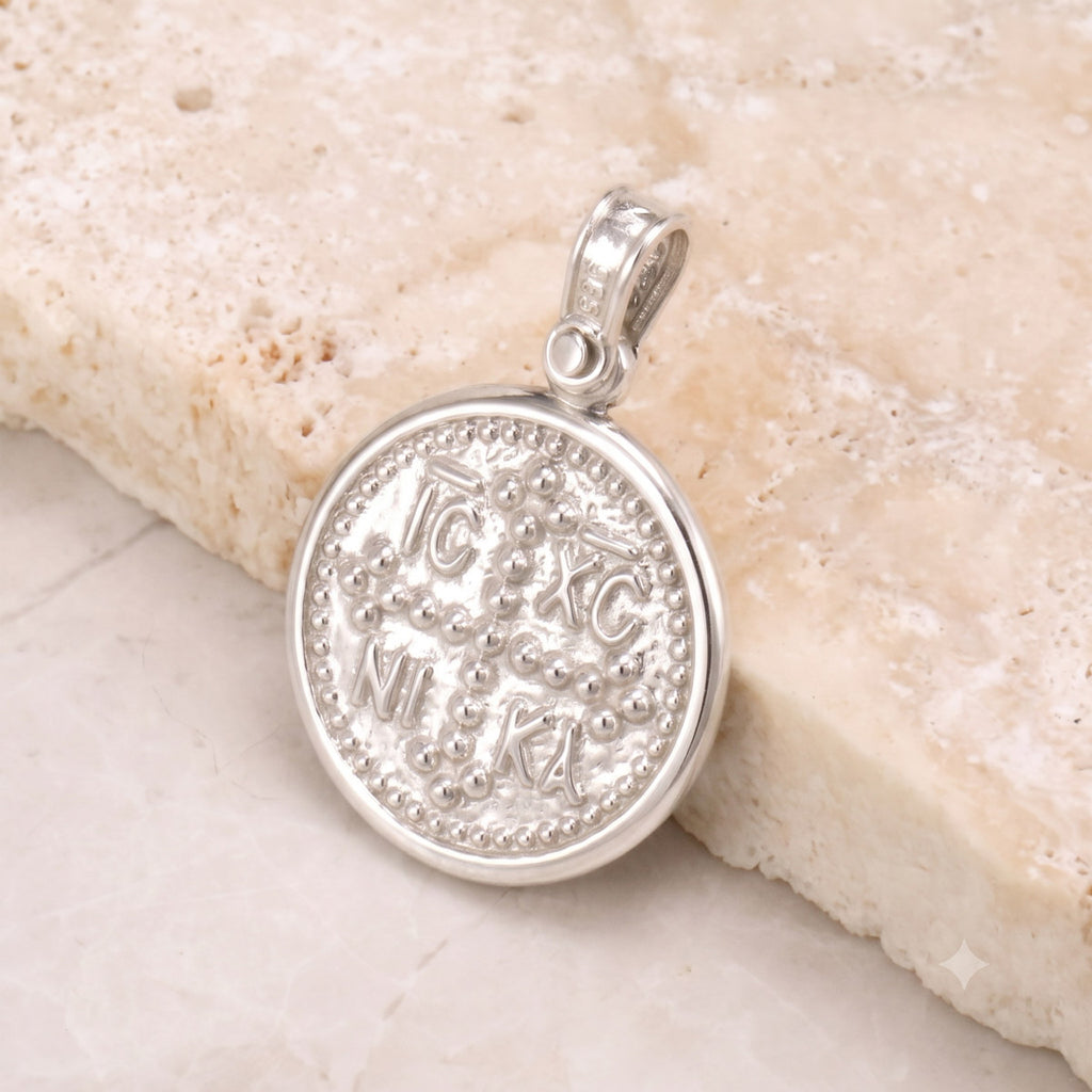 ICXC NIKA Konstantino and Eleni Cross Pendant - Sterling Silver - Coin Konstantinata