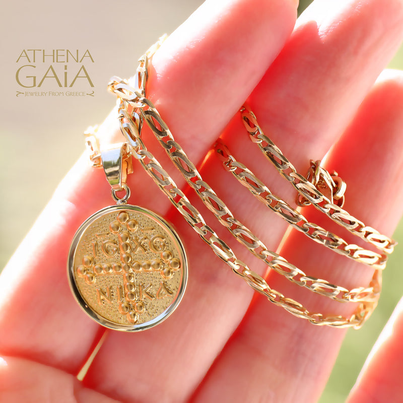 IC XC NIKA Justinian and Theodora Cross - 14k Gold - Coin Konstantinata
