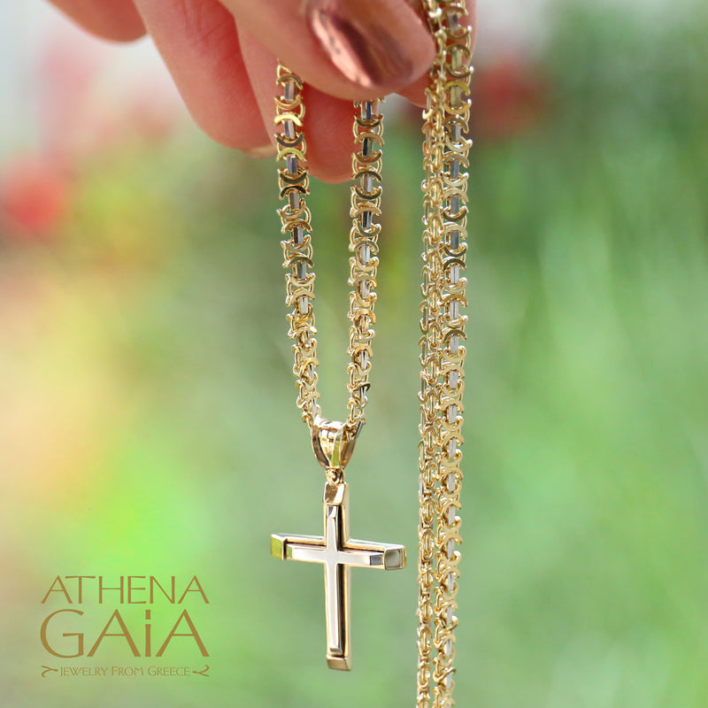 Two-Toned Beveled Cross - 14k Gold - Latin Baptismal Cross