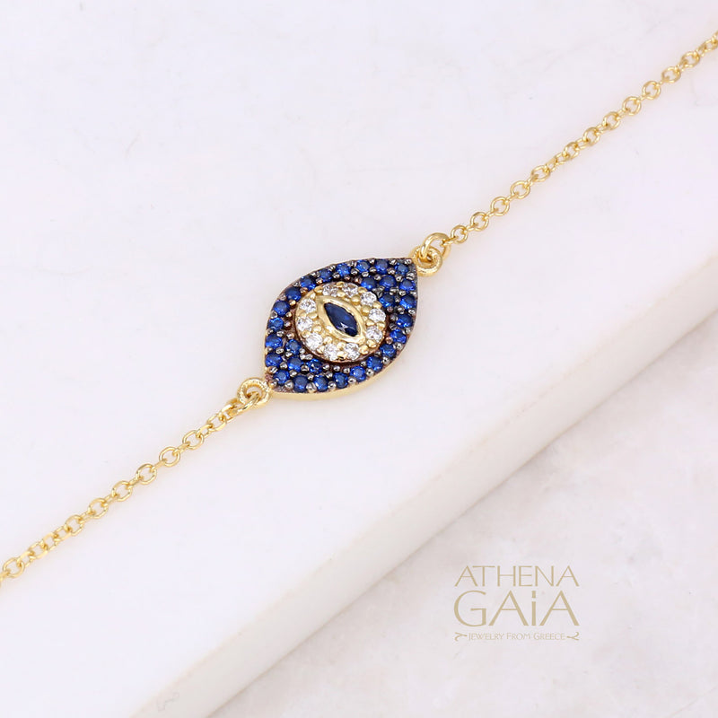 Full Pave Mati Cat Eye Bracelet - 14k Gold - Evil Eye Bracelet