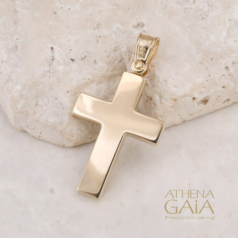 Cross on Etched Cross - 14k Gold - Latin Cross - Baptismal Cross