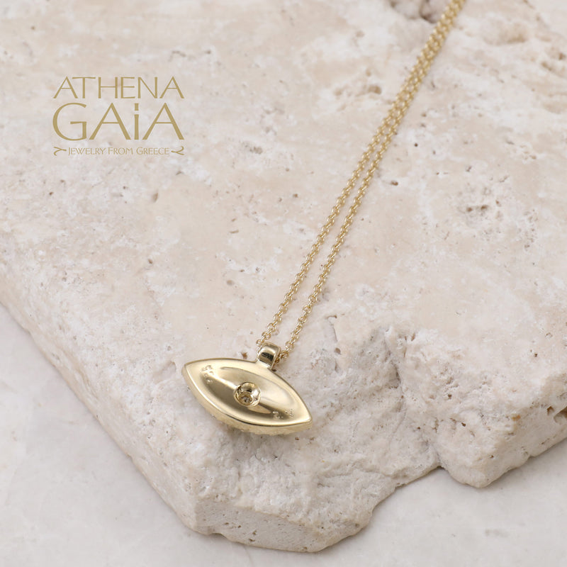 Pave Framed Mati Evil Eye Necklace - 14k Gold Necklace