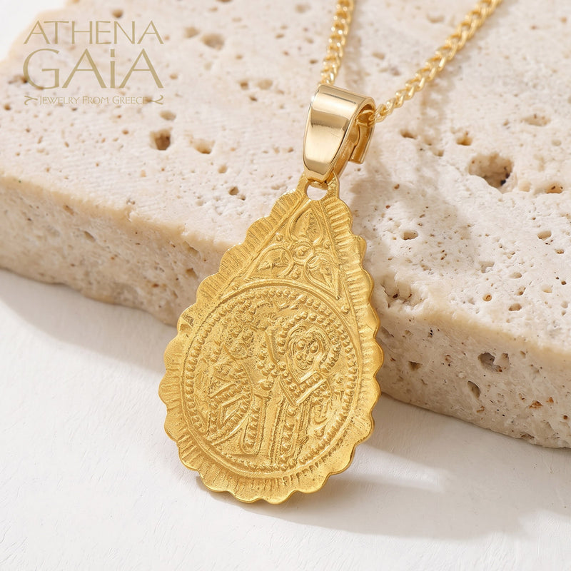 Justinian and Theodora with Jesus (Large) - 14k Yellow Gold - Drop Konstantinata
